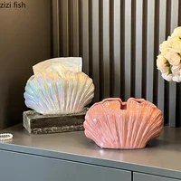 Ceramic Tissue Box Glazed Shell Clamshell Desktop Storage Box Ashtray Napkin Holder Toilet Paper Holder Home Decoraction Luxury 1