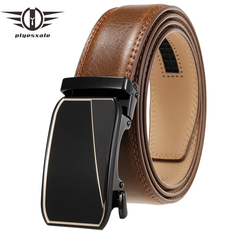 

Plyesxale Fashion Belt Man Alloy Automatic Buckle High Quality Brand Mens Belt Genuine Leather Business Style Waist Strap G1315