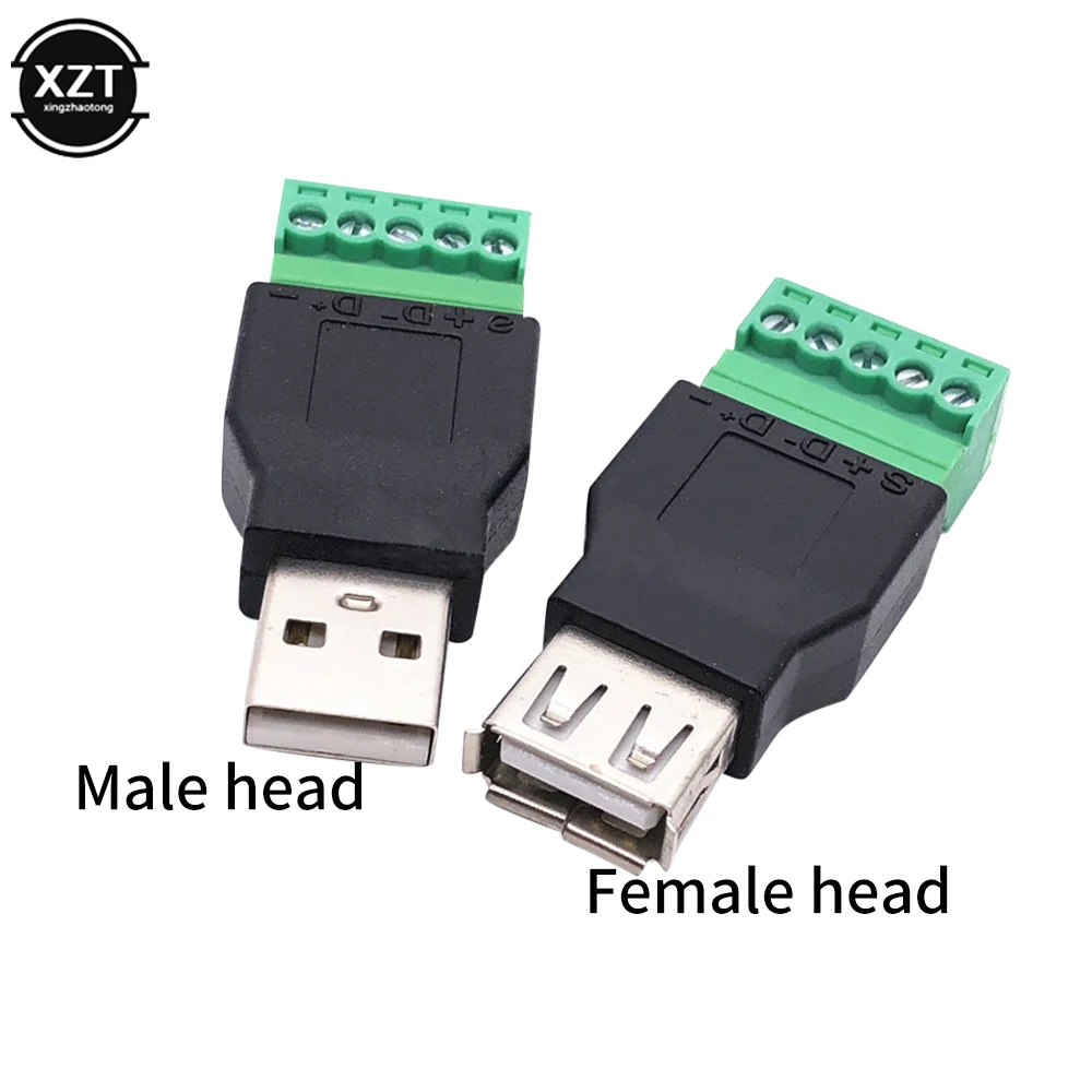 Conector de tornillo USB 2,0 tipo A macho/hembra A 5 pines, conector USB con escudo, USB2.0, enchufe de Terminal de tornillo, 1 unidad