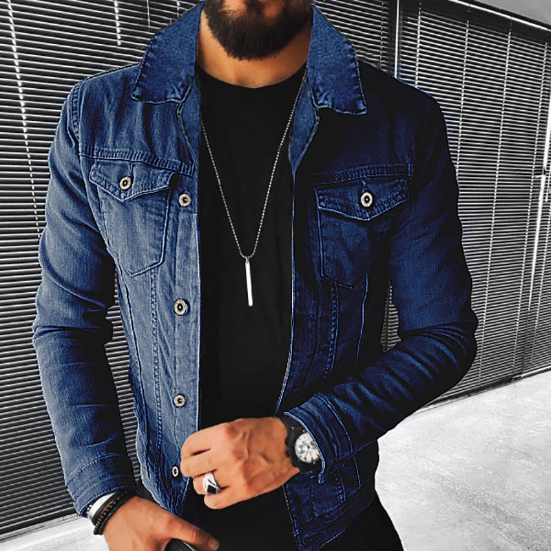 

2022 New Fashion Jean Jackets Men Autumn Casual Long Sleeve Turn-down Collar Denim Coats for Mens Streetwear Outerwear Vintage