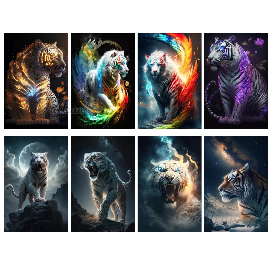 

Алмазная мозаика «сделай сам» с изображением черного и белого тигра, живопись дикими животными, вышивка крестиком, цветные перья, картина, домашний декор