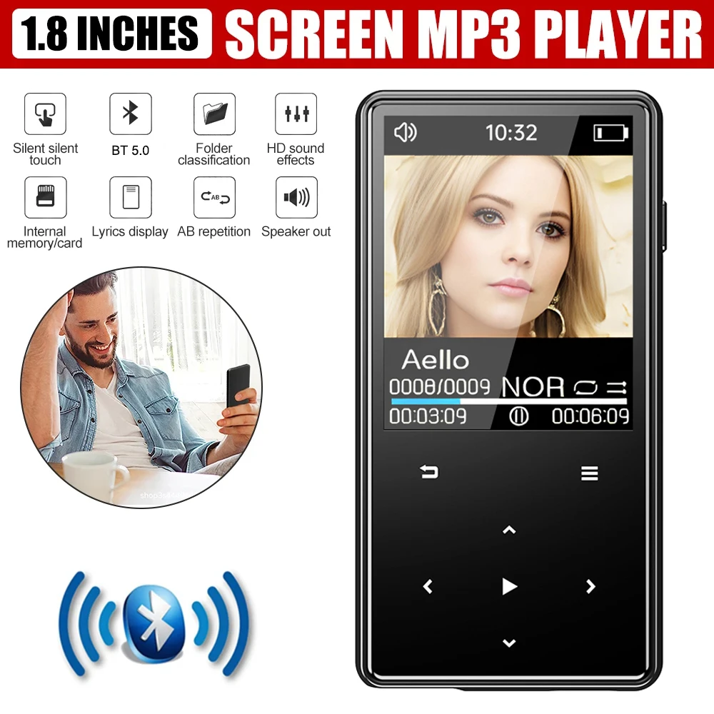 

MP3 MP4 Player 8GB Portable Digital Screen Music MP3 Player Walkman FM Radio Voice Record Alarm Clock Bluetooth MP3 Player