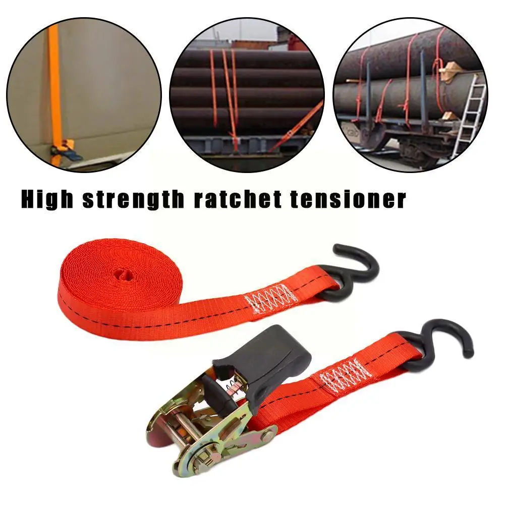 Ratchet Tie Down Cargo Straps Lashing Package Webbing Secure Motorcycle Moving Belt Ratchet Straps Hauling Hold Tru V5X1