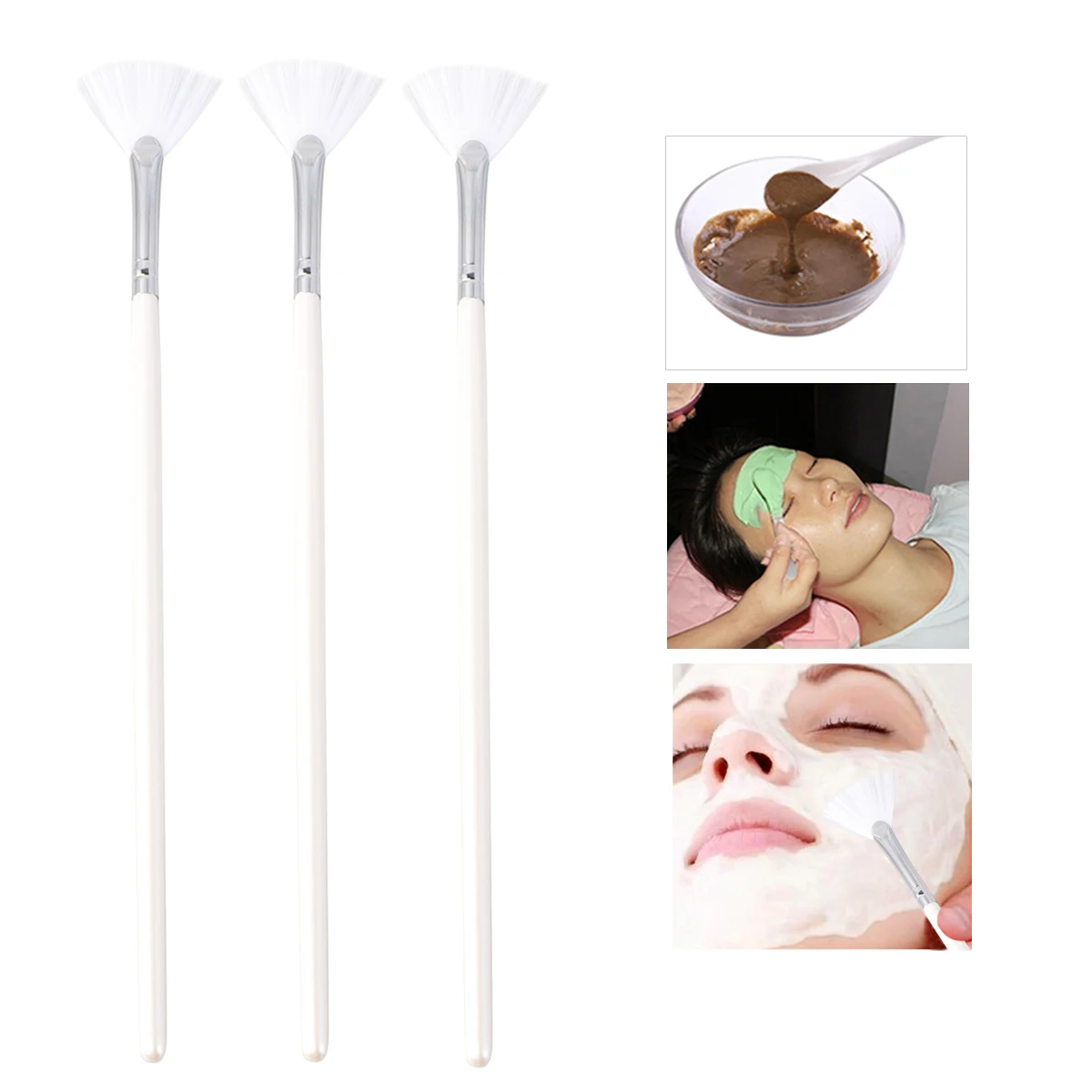 3 Pcs Brushes For Chemical Peels Pads Body Butter Fan Shape Mask Makeup DIY Facial Face Mask Brush Set Soft Applicator Brushes 6