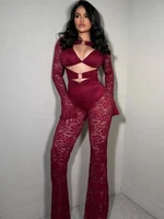Nibber See Through Jumpsuits Woman Metal Rings Patchwork Hollow Design Sexy Full Sleeve Midnight Club Party Wild Style Overalls