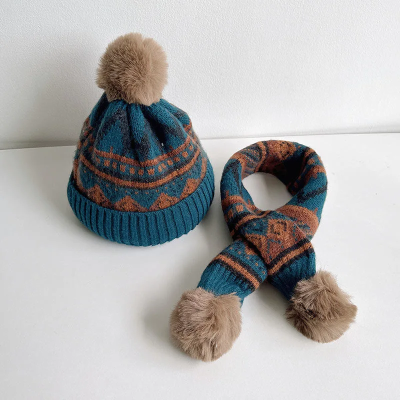 Children's hats scarves baby boys fall and winter girls boys hairy scarf thickened hat spring and fall models to keep warm