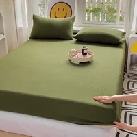 Washed Cotton Fitted Sheet with Elastic Bands Non Slip Adjustable Mattress Cover for Double King Queen Bed 90x200 150x200 180 1
