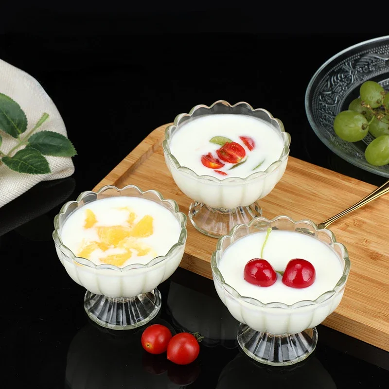Summer Petal Shape Transparent Tall Ice Cream Glass Bowl Ice Cream Yogurt Cups Multi-purpose Home Dessert Juice Essentials