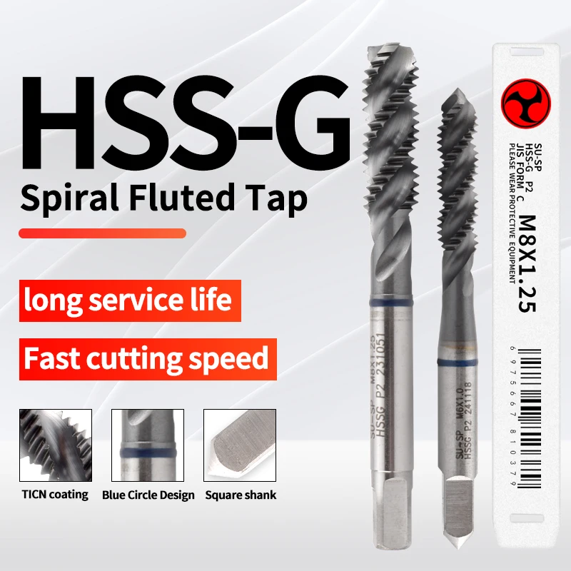 HSS-G JIS Standard Spiral Fluted Tap M2 M2.5 M3 M4 M5 M6 M7 M8 M10 M12 Machine Screw Thread Taps For
