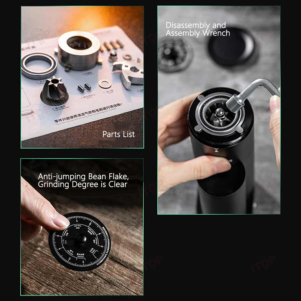 ITOP Coffee Grinder SEO 48mm Conical Burr Stepless Fineness Adjustment Suitable for Pour-over, Espresso, etc. Magnetic Cup& Lid 5