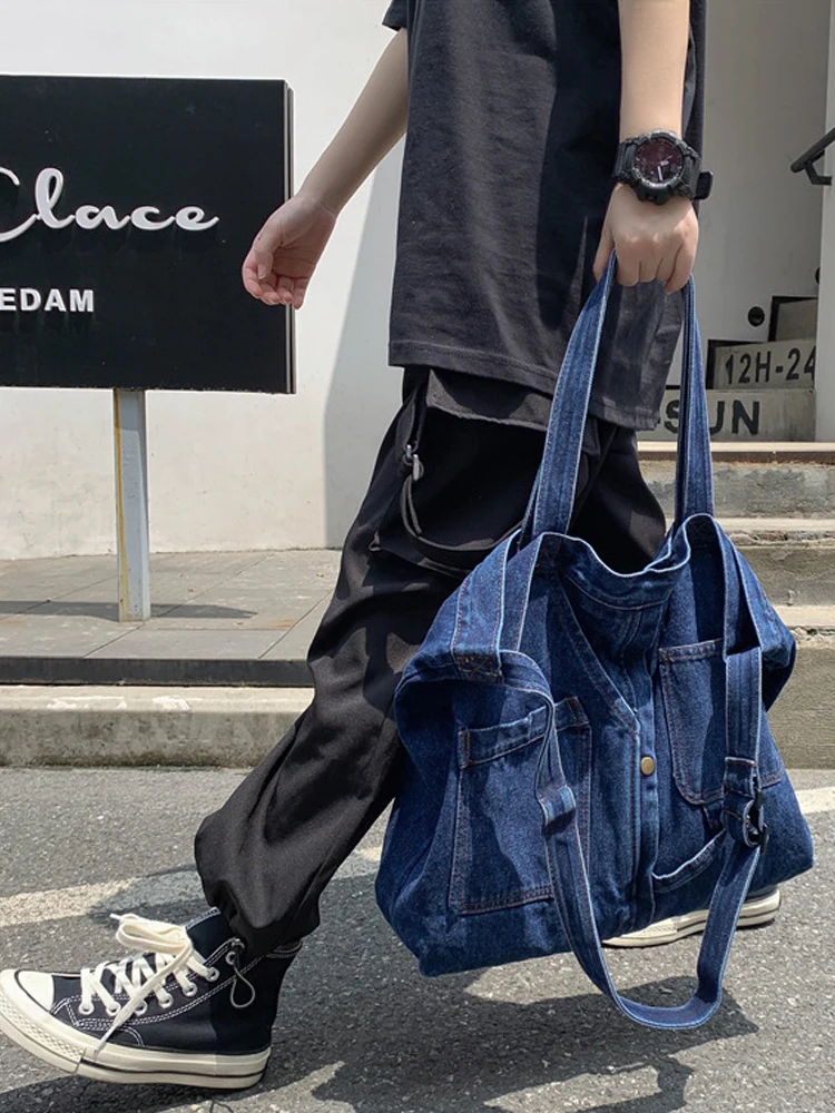 Shoulder Bag for Women Denim Crossbody Retro Hobo Bag Casual Large Capacity Lightweight Handbag Messenger with Multiple Pockets