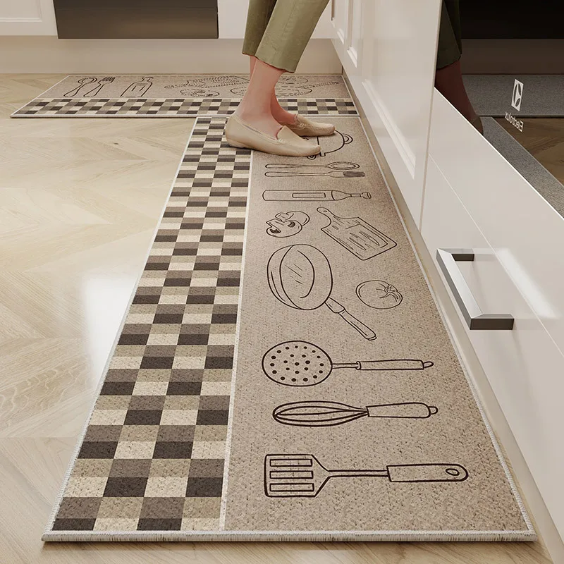 VIKAMA 1/2 Piece Kitchen Floor Mat Strip Cut Crystal Velvet Floor Mat Dirt Resistant Non-Slip Foot floor mat