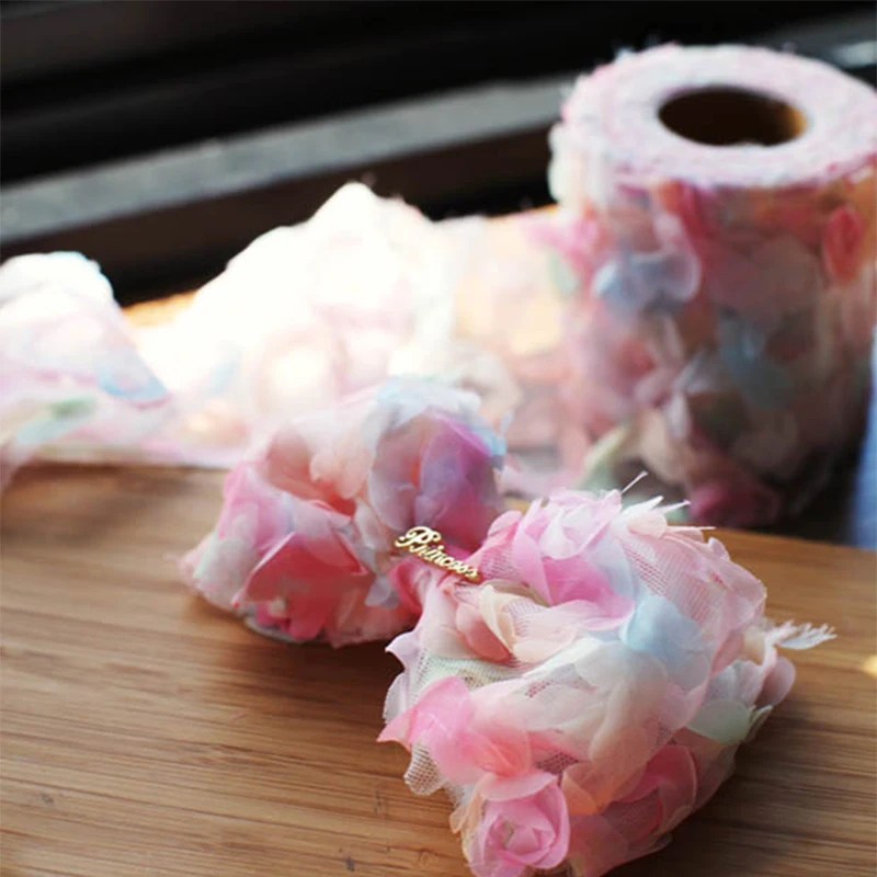 Ribbon Decoration 6cm 2Yards Flowers Tulle Mesh Ribbon Colorful Organza Tape DIY Wedding Party Wear Gown Clothes for Barbie Doll Accessories Toy ribbon decoration,ribbon supplies,organza ribbon,sewing ribbon
