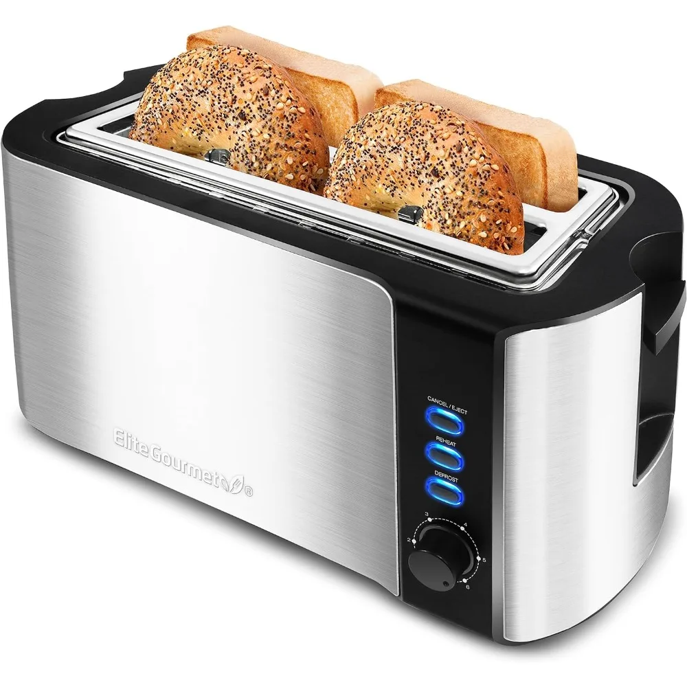 Ikich Toaster 2 Long Slot, Toaster 4 Slice Stainless Steel, Warming Rack