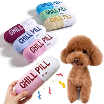 S11976b991186459698e345f938514bffd.jpg Interactive Plush Pill-Shaped Dog Toy with Squeaker - Durable, Bite-Resistant Chew Toy for Pet Play and Dental Health