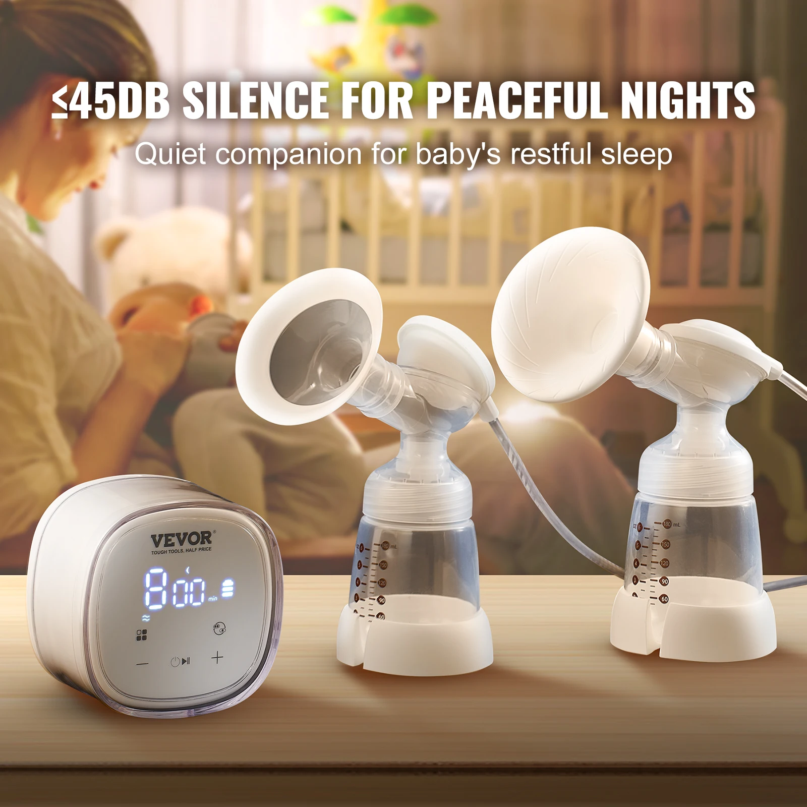 VEVOR Breast Pump Portable 2800mAH Rechargeable Double Electric Breast Pumps Anti-Backflow Breastfeeding Pump with LED Display 5
