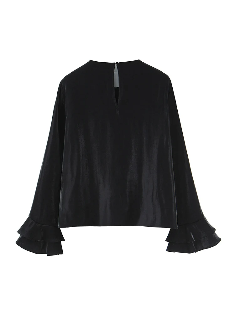 Women's Vintage Loose Blouse Long Sleeve Ruffles Tierred Shirts Solid Elegant Spring Autumn High Street Layered Blouses Lady New