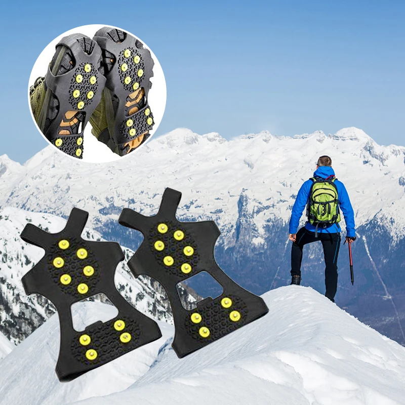 1Pair 10 Studs Anti-Slip Ice Grips Shoe Spikes Crampons For Snow And Ice S  M L XL Hiking Climbing Shoes Cover Spike Shoes