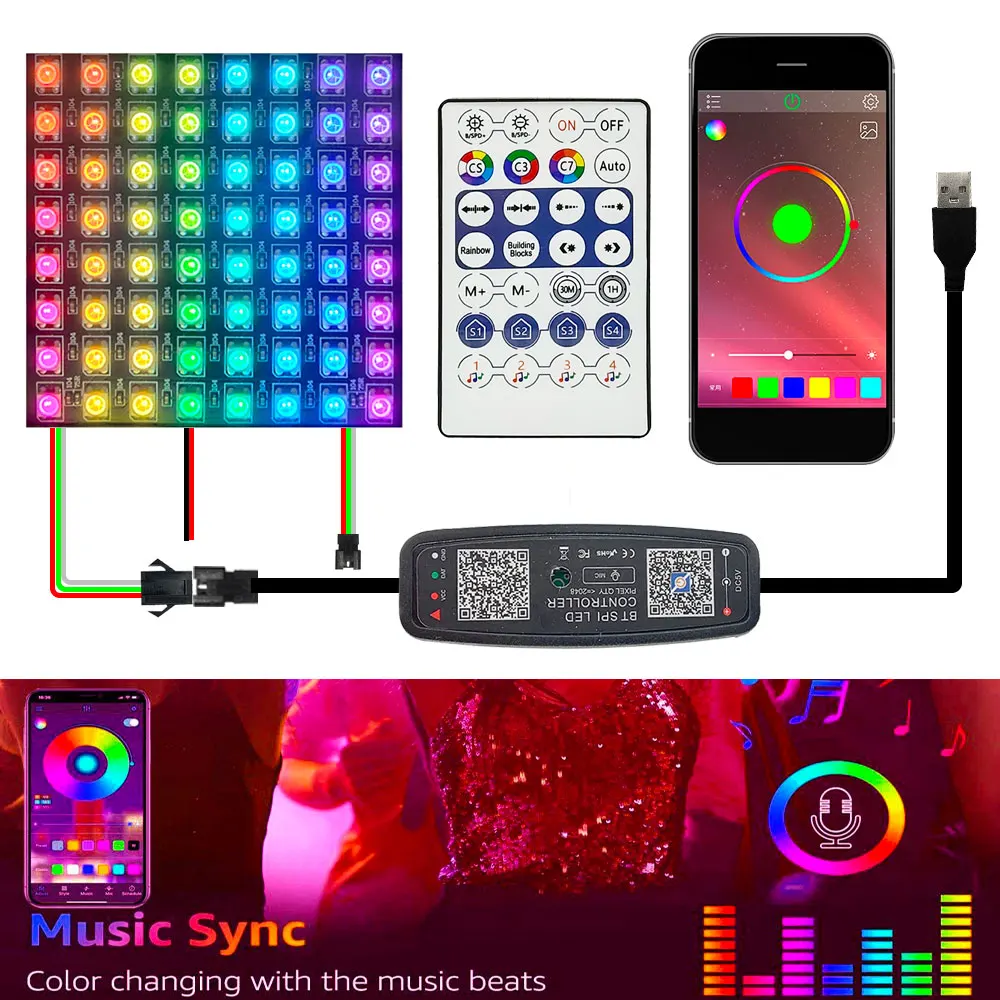 Ws2812B Pannello Led Ws2812 Rgb Pixel Indirizzabili Individualmente Matrix Con Usb 28 Tasti Bluetooth Mic Music Module Light Kit Dc5V