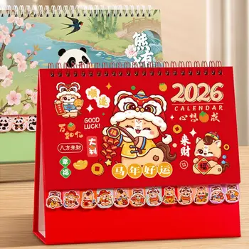 Stile cinese 2026 Calendario da tavolo Cartoon Rilegatura a spirale Pianificatore mensile Cavallo/Panda Mese Data Display In piedi Flip Calenda