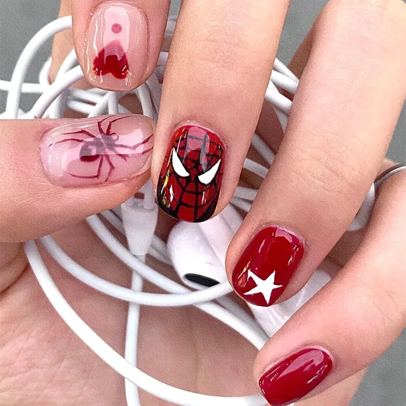

Red spider wearing nail cartoon sweet cool new fake nails