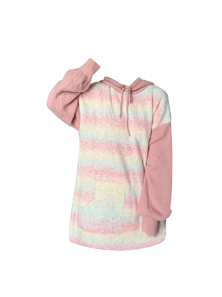 

Women's Patchwork Pink Pullover Knitted Sweater Harajuku Long Sleeve Kawaii Hoodies Jumper Sweater 90s Y2k 2000s Vintage Clothes