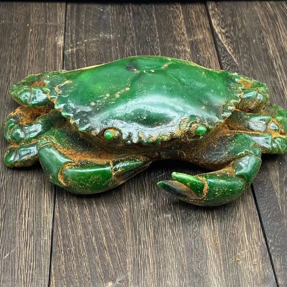 China's Old Jade Carved green Jade Crab 3