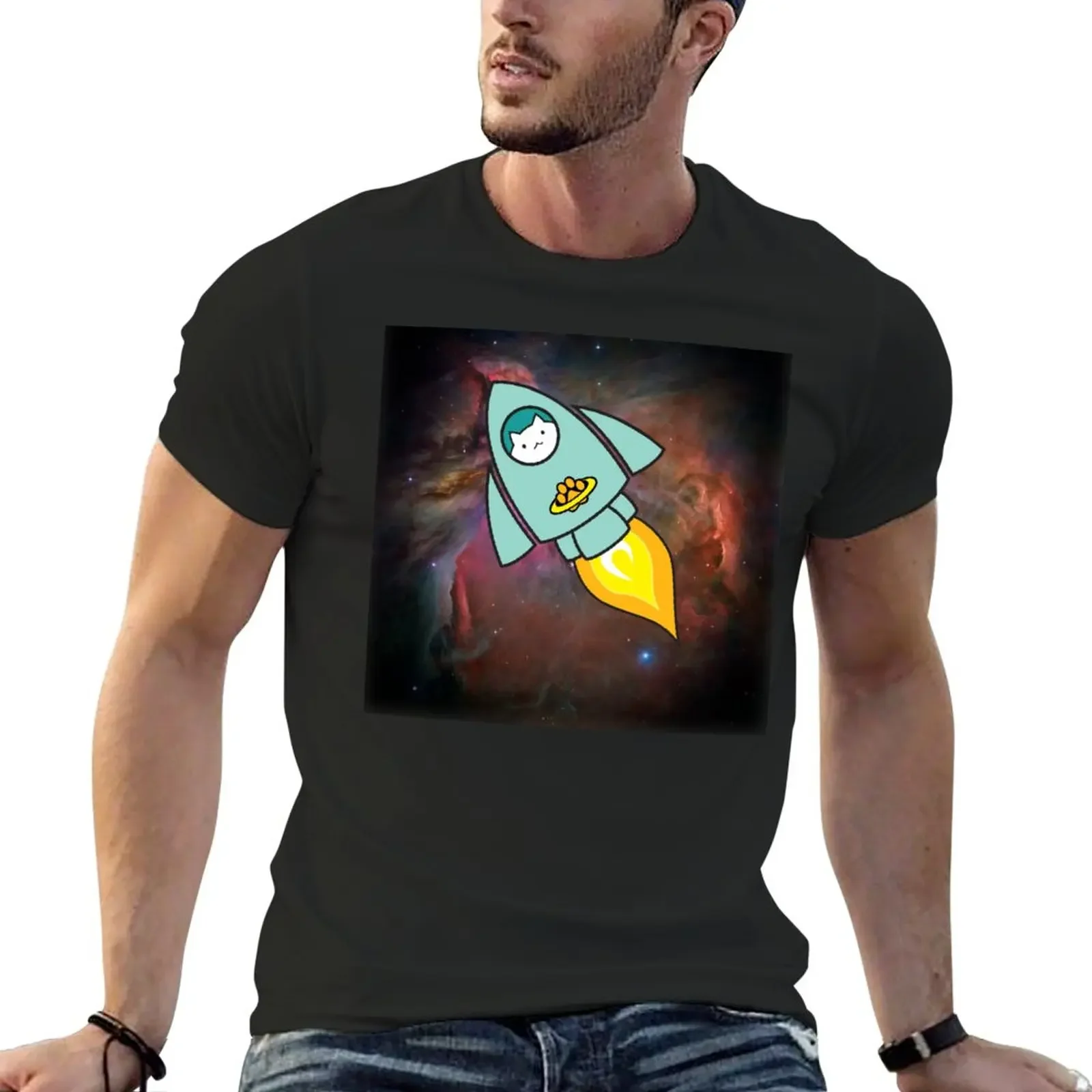 

Fat Cat Rocketship T-Shirt Aesthetic clothing anime mens tall t shirts