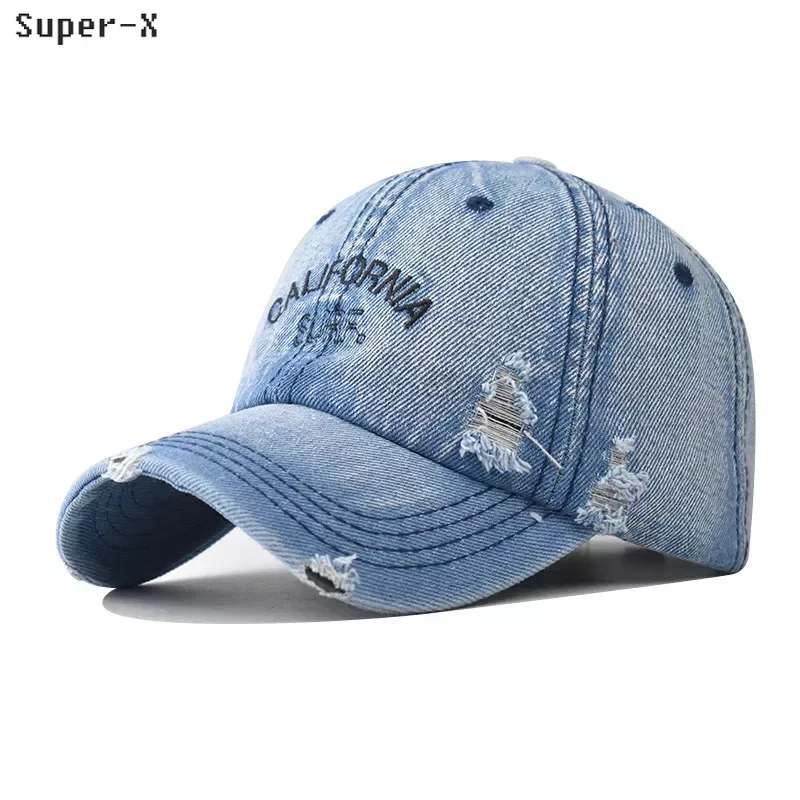 

Ripped Distressed Baseball Cap Denim Cotton Soft Good Quality Men's Trucker Hats Women Caps Unisex Style