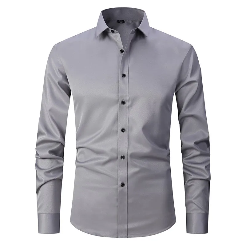 

Shirts For Men Fashion Elastic Shirt Autumn And Winter Long Sleeve Shirt Top Slim Solid Color Inch Shirt Camisa Masculina