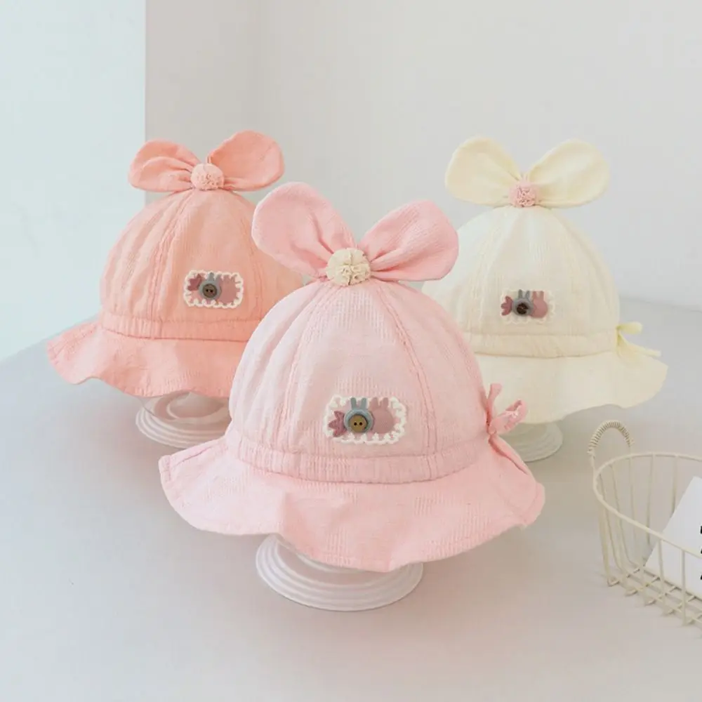 Bow Design Girls Bucket Hat Spring/Summer Thin Style Adjustable Sun Protection Baby Fisherman's Hat Outdoor Baby Caps