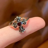 LATS Vintage Gothic Red Crystal Cross Geometry Open Rings for Women Y2k Punk Creative Grunge Jewelry Accessories Gift - Image 2