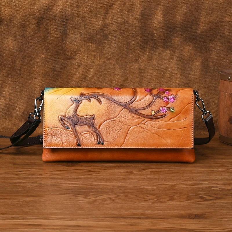

Vintage Women's Genuine leather Embossing Summer clutch bag Shoulder Crossbody bag 3008
