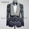 Customized Crystal Men Suits 2 Pieces Sets Groom Wedding Tuxedos With Tassel Diamond Male Prom Blazers Terno Masculino Completo 3
