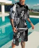 Goth Horror Skull 3D Print Punk T-Shirt Shorts 2 Piece Hip Hop Men Women's Fashion Streetwear Casual T-Shirt O-Neck Hot-selling 1