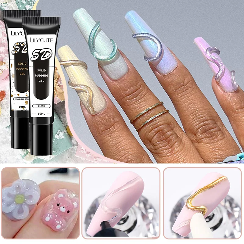 LILYCUTE 10ml 5D Solid Pudding Nail Gel Polish Korean Style  Translucent Elastic Emboss Painting Liner Gel Nails Art Decoration