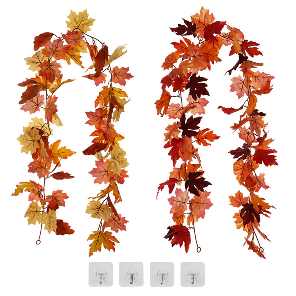 

2 Pieces Artificial Maple Leaf Garland Decoration Home Hotel Patio Simulation Fake Vine Banquet Floral Wreath Decor