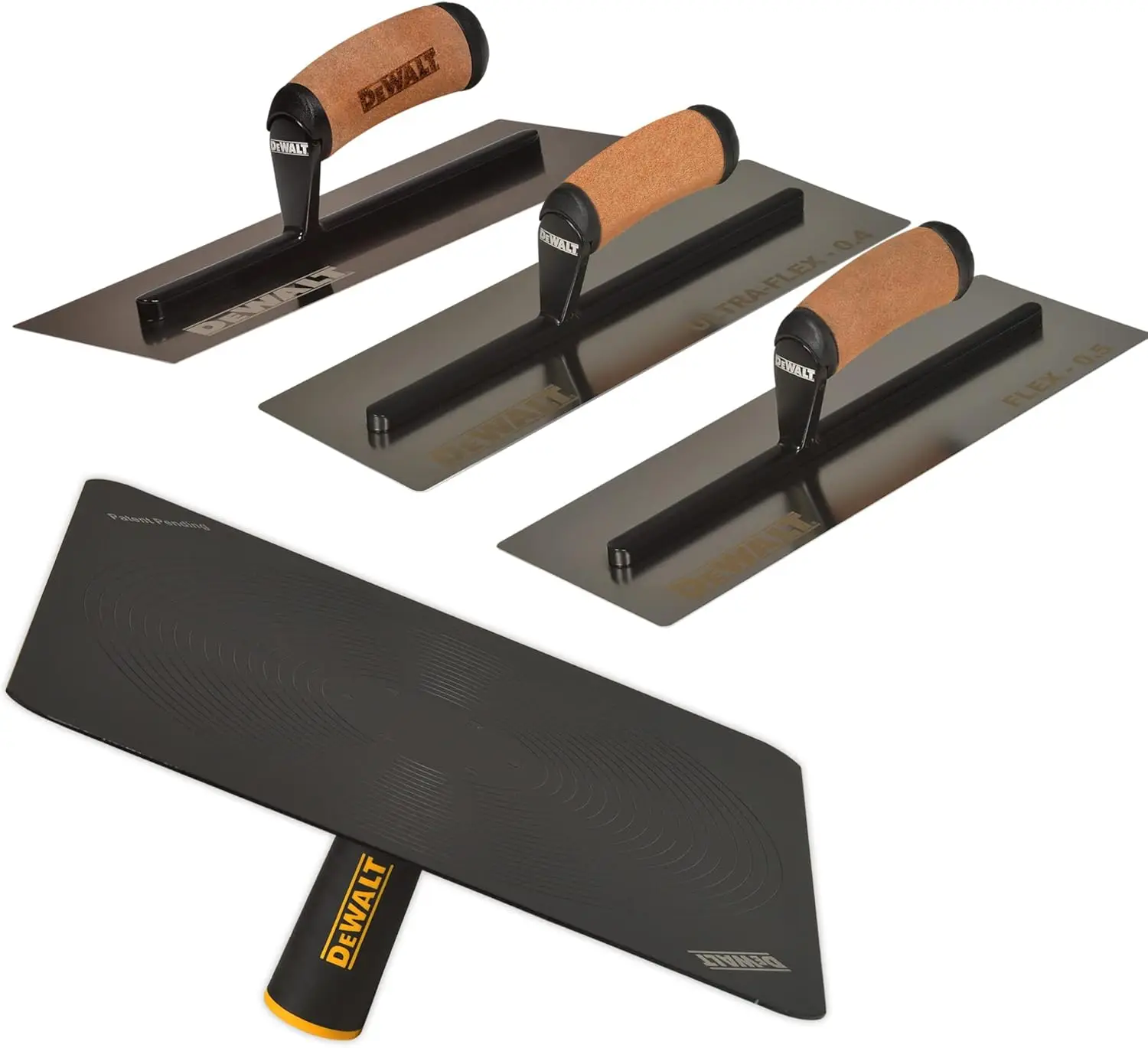 Drywall Trowel & Hawk Set 12/14" Curved 0.7MM Blades + Mud Hawk DXTT-3-470