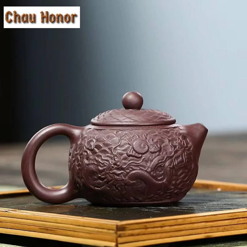 140ml Yixing Raw Ore Purple Mud Handmade Xianglong Xishi Purple Clay Pot Kungfu Teaset Home Tea Ceremony Drinkware Birthday Gift