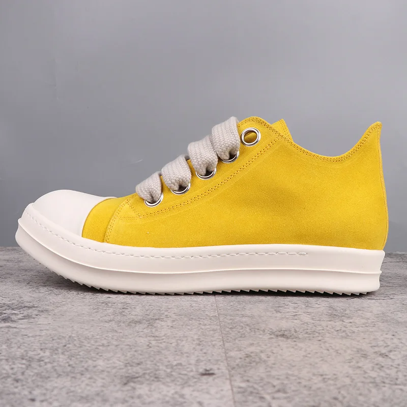 

23ss Autumn Rick Men Sneakers Women Low Top Casual Shoes Ro Owens Yellow Leather Thick Sole Height Increasing Board Shoes