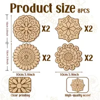 8pcs Unfinished Mandala Coloring Wooden Art Painting DIY Kit, Creative Craft Doodle Tool Kit, High-Quality Materials,Clear Lines 6