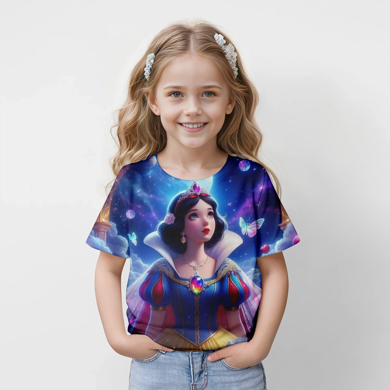 

New Summer Kids Snow White Cartoon Tops Tees 3D Print T-shirt Children Casual Short Sleeve Clothing Girls Sports Streetwear