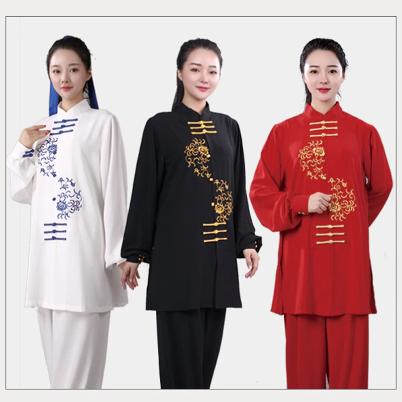 Goldener Drache bestickter Unisex-Kungfu-Anzug, chinesische Kampfkunstuniform mit Tai-Chi-Design, langärmeliges Übungskleidungsset – Detail 14