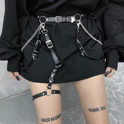 Grommet Belt Women Jeans Synthetic Leather Punk Aesthetic Waist Belts with Chain