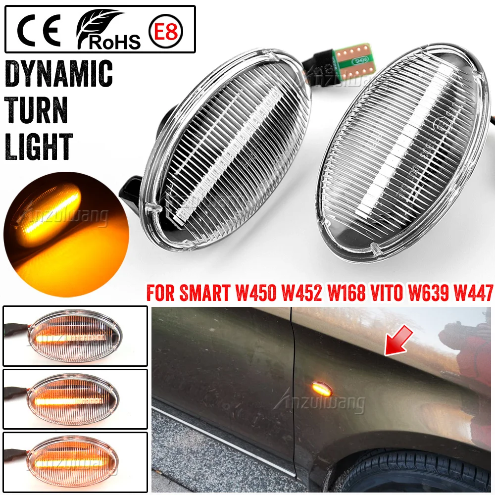 

2pcs Dynamic LED Car Side Marker Lights For Mercedes Benz Repeater Signal Lamps Smart W450 W452 A-Class W168 Vito W639 W447
