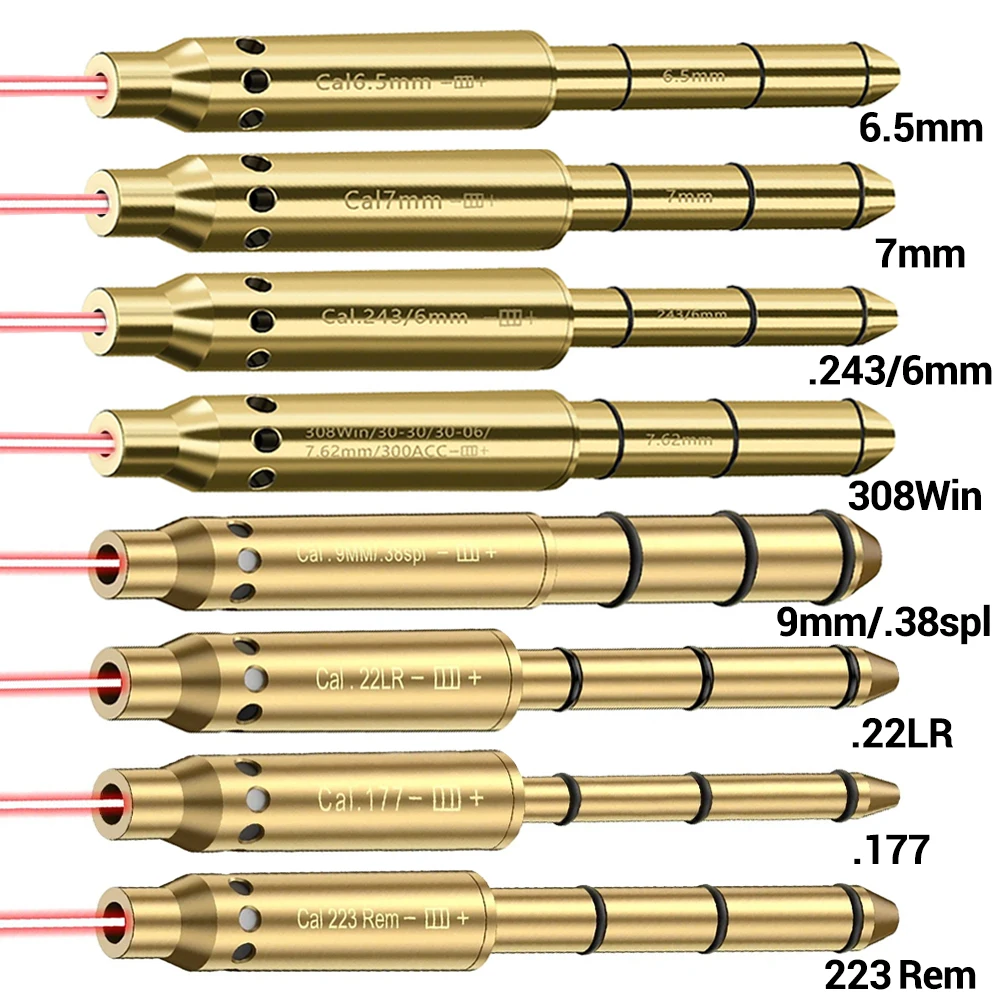Laser Bore Sight Tactical Red Dot Laser Pointer Collimator Cartridge For Pistols .22LR/.223 Rem/9mm/7.62mm/.308Win