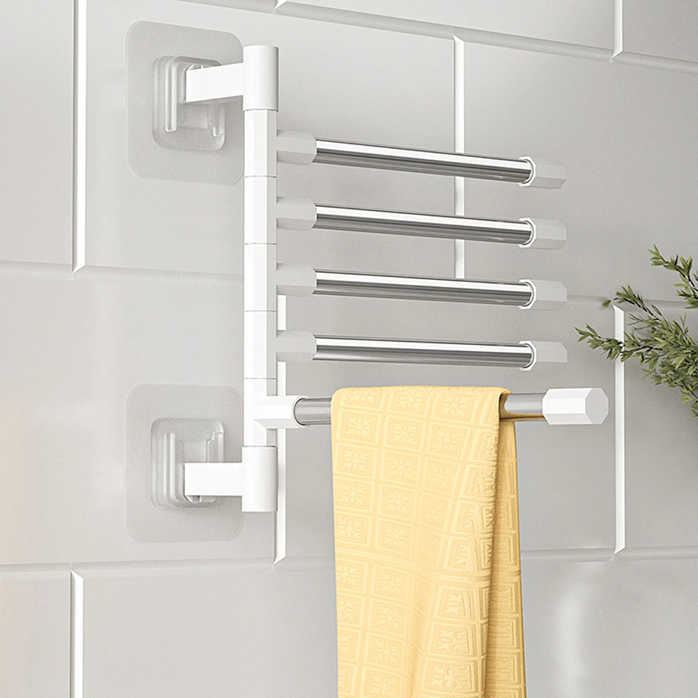 Bathroom Towel Rack Rotatable Towel Holder Space Aluminum 2/3/4/5-Bar Hanger Kitchen Shelf Paper Hanging Wall Mounted