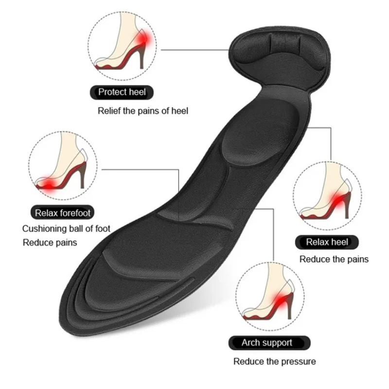 2 Pcs Memory Foam Insole Pad Inserts Heel Post Back Breathable Anti-slip for Women High Heel Shoe New Shoe Arch Support Insoles