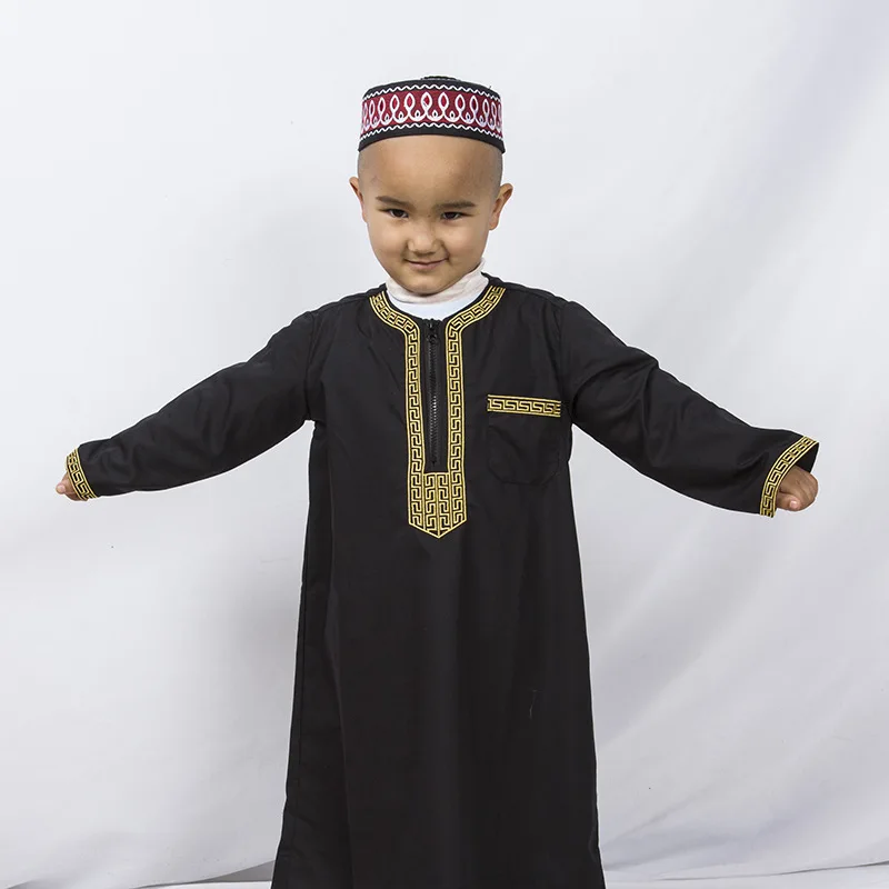 Middle East Muslim Children Ethnic Clothing Dubai Arab Islamic Boy Embroidery Abaya Thobes