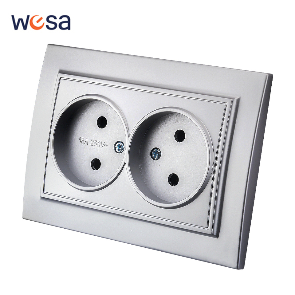 Silvery Power Sockets Not Ground Plugs Socket Flame Retardant Classic 250V Paint Plastic EU Standard AC Wall Embedded Socket AC